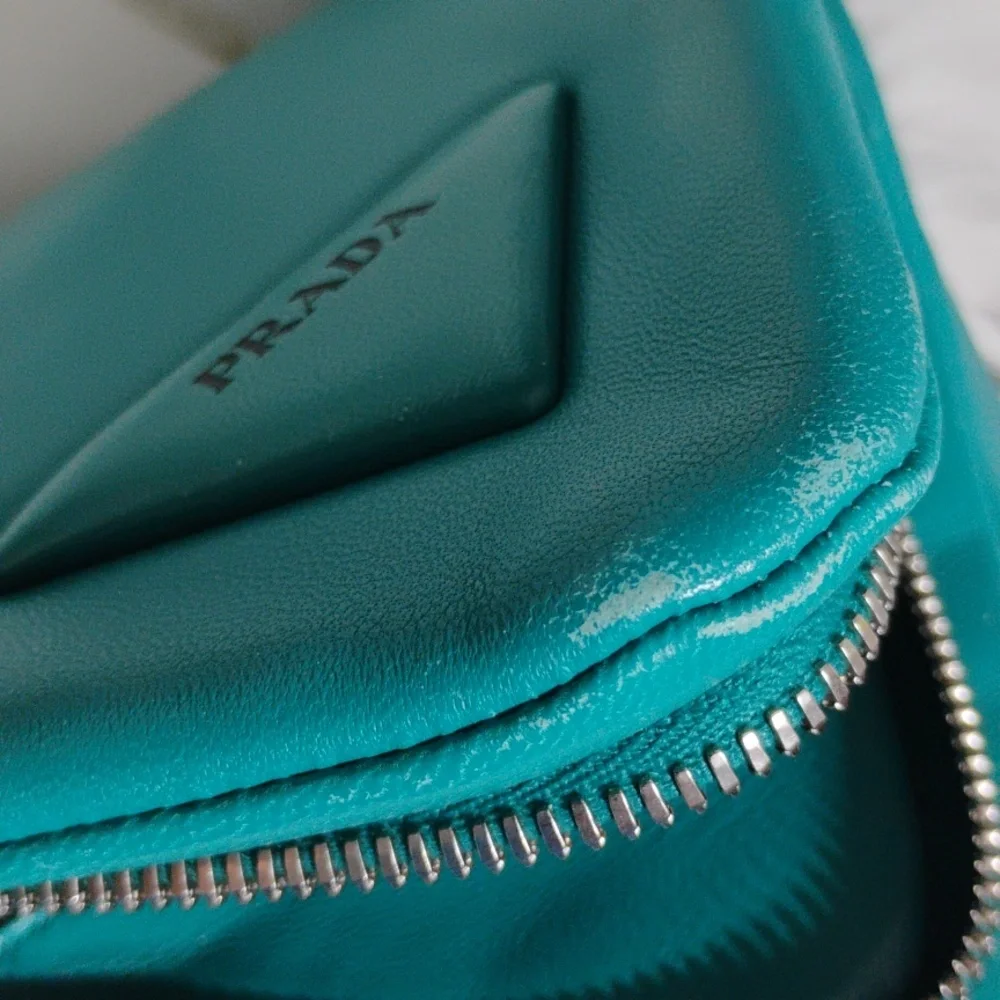 Authentic Prada Triangle Pavone Green Nappa Leather 2 Way Bag W/DB & Strap